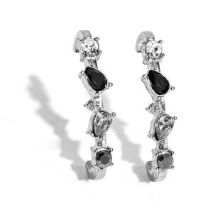 Elegant Silver and Black Hoop Earrings